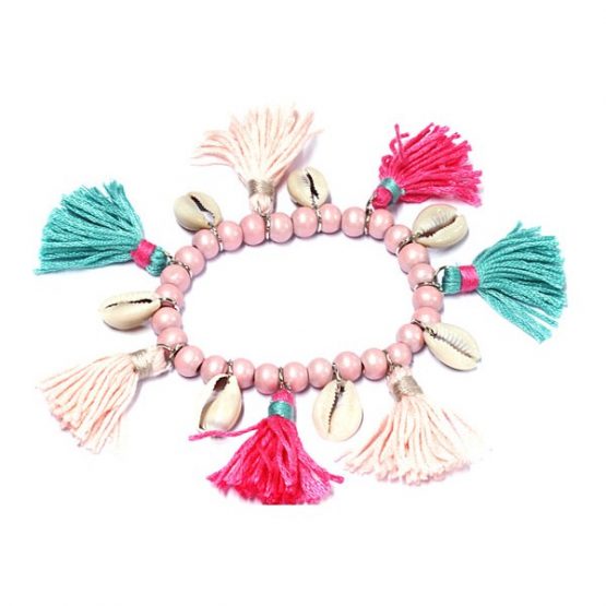 roze kralen armband met schelpen