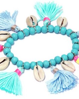 Blauwe Ibizastyle armband met kwastjes