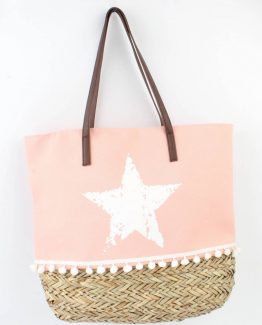roze strandtas ster jute