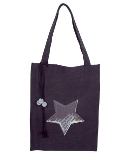 Grote shopper met ster, glitter pailletten en pompons