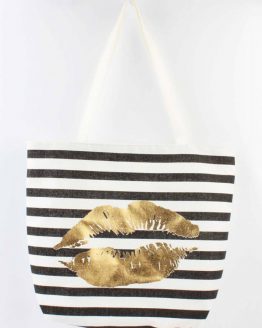 zwart wit gestreepte shopper strandtas met lippen