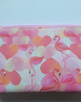 roze make-up tasje met flamingo en hartjes