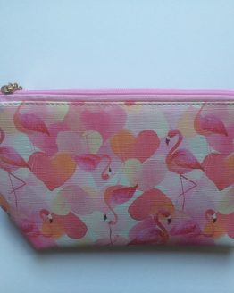 roze make-up tasje met flamingo en hartjes