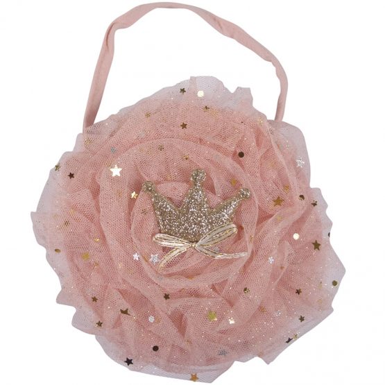 roze kindertasje van chiffon met sterren en kroon