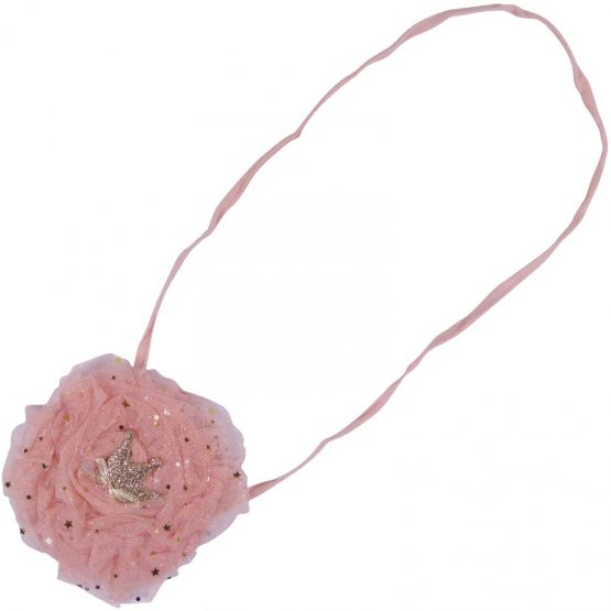 roze kindertasje van chiffon met sterren en kroon