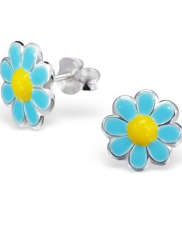blauw gele kinderoorbellen met bloemetjes