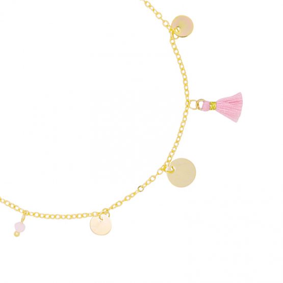 enkelbandje met roze tassel
