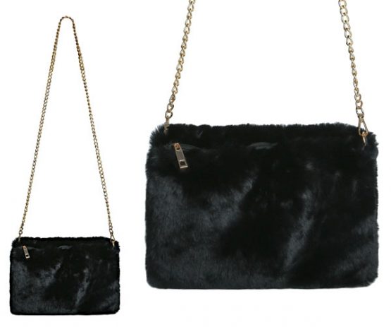 Zwarte fluffy schoudertas of clutch