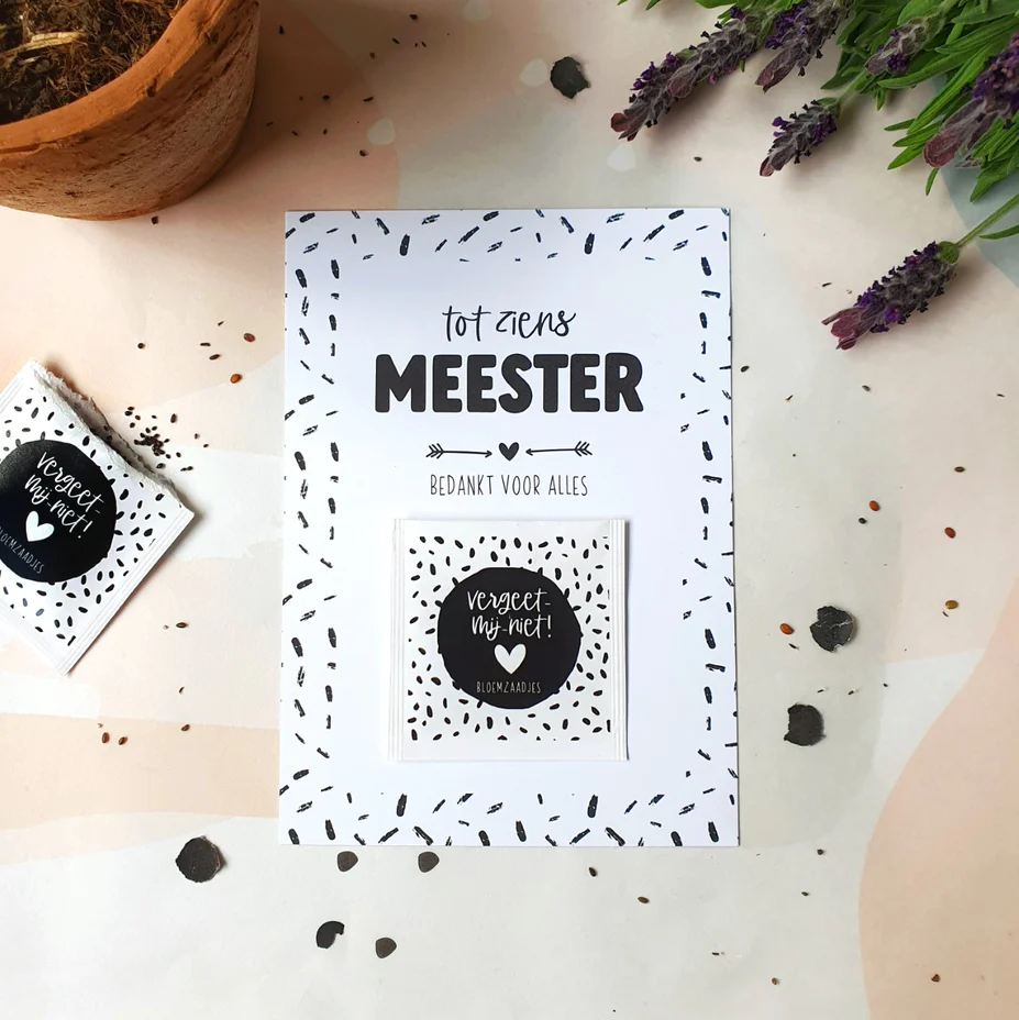 Kaart tot ziens meester met bloemzaadjes