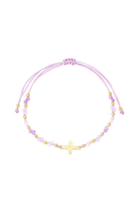 lila zomer armband met kralen en klavertje vier