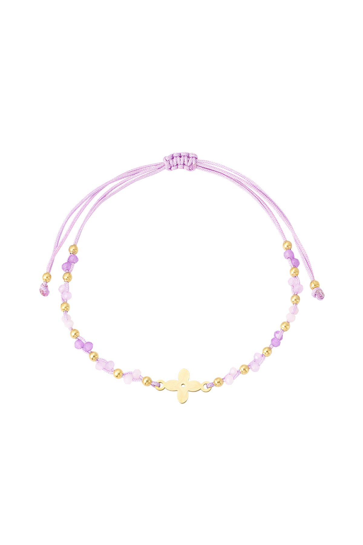 lila zomer armband met kralen en klavertje vier