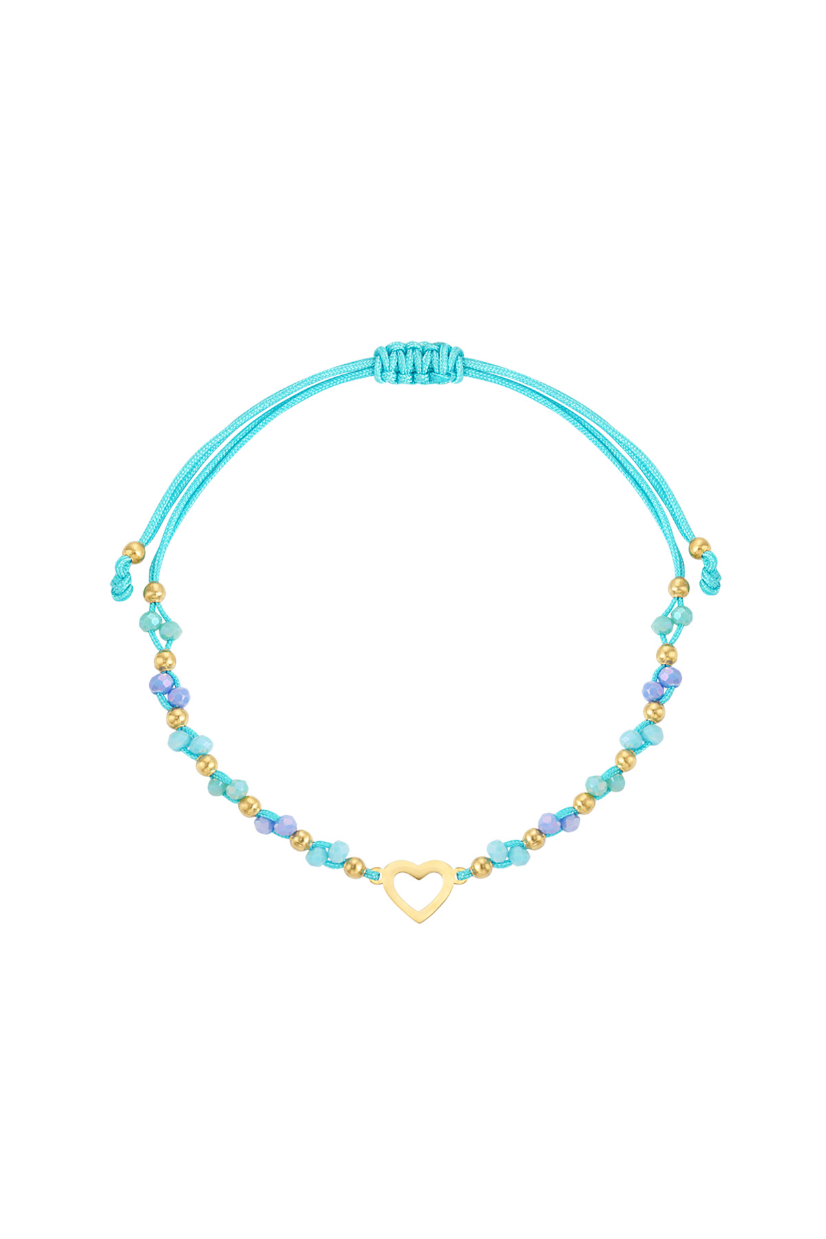 blauw armbandje met kralen en goud hartje