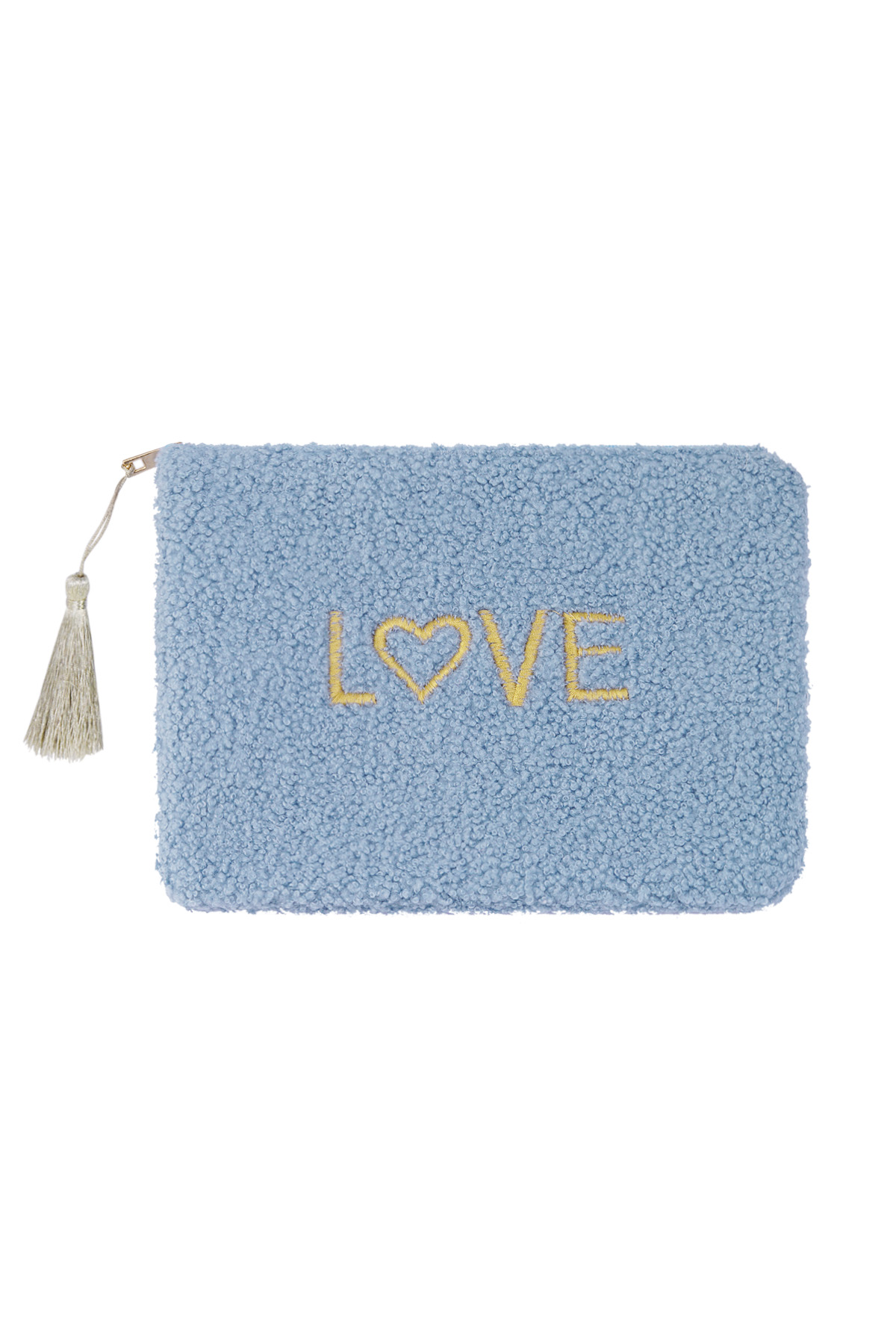 Blauwe teddy make-up tasje met gouden opdruk